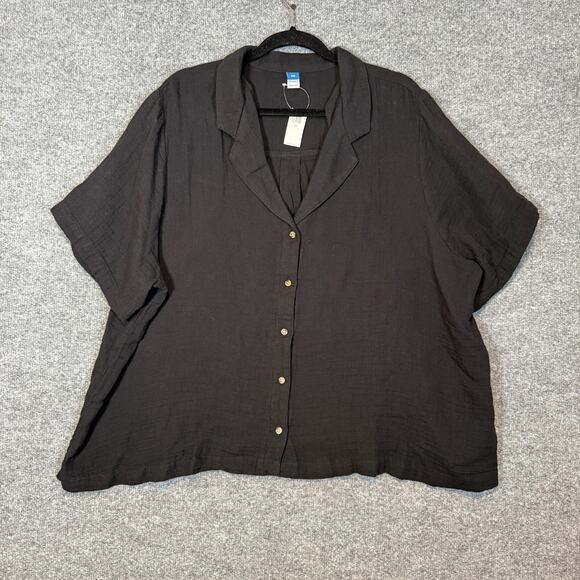 Old Navy Shirt Womens 2XL XXL Black Short Sleeve Blouse Plus Size Bohemian NEW - Picture 1 of 8